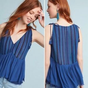 Anthropologie Akemi + Kin Women  Blue Textured Sleeveless Tassel Tie Top